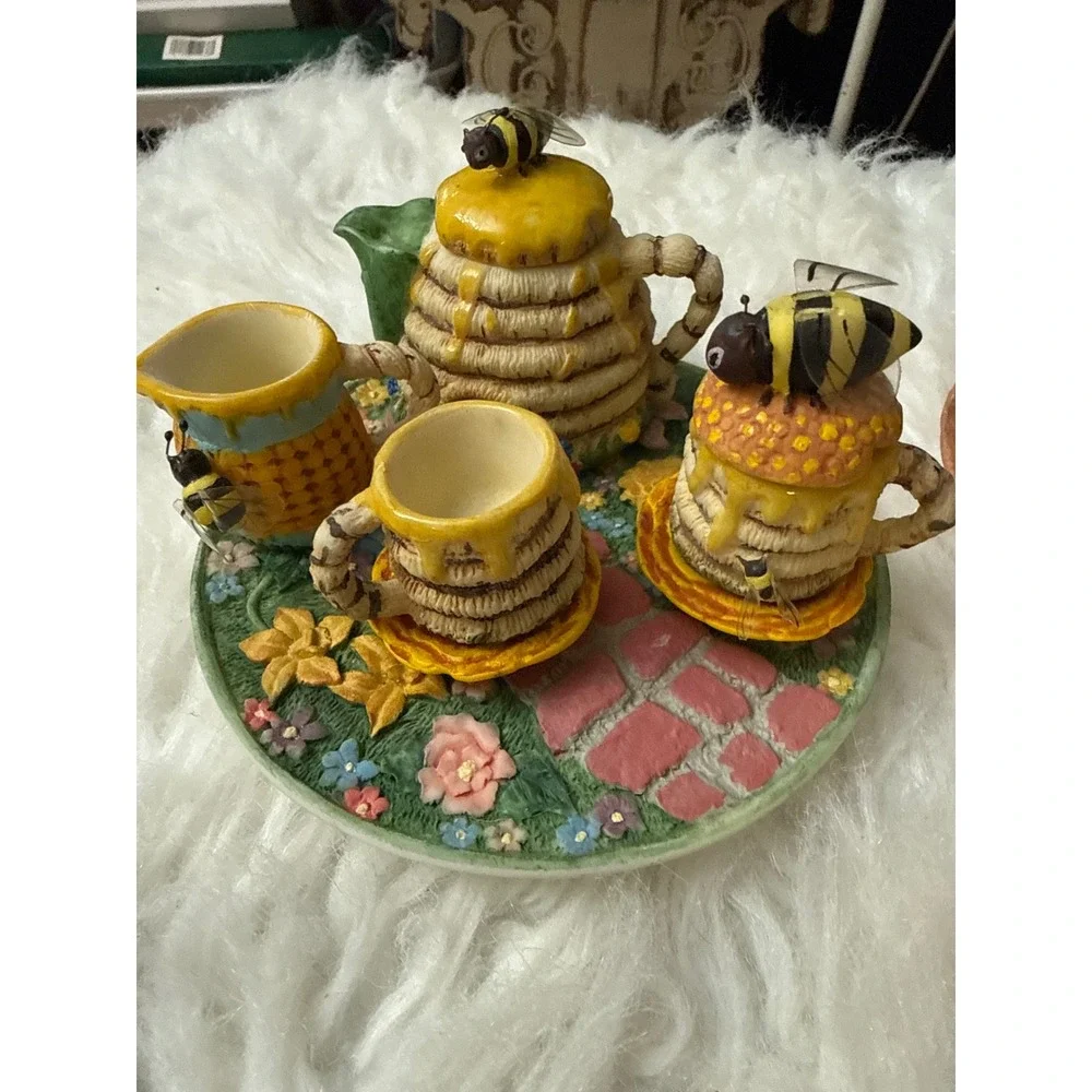 Vintage Whimsical Miniature Resin Tea Set Lot 6 Themes Bee Floral Dog Seal Cow